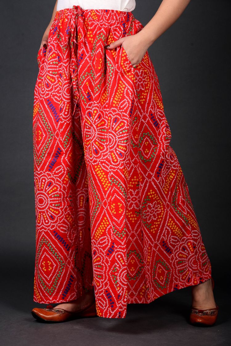 Buy Fabindia Rust Red & Mustard Yellow Kalamkari Print Palazzo Trousers -  Trousers for Women 701673 | Myntra
